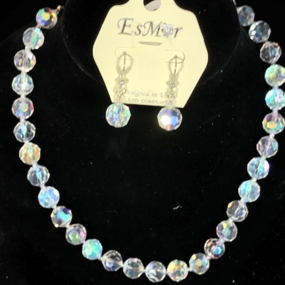 New Clear Crystal Glass Beaded Necklace Earring